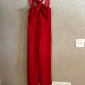 Karlie Women’s Large  Red Jumpsuit Criss cross front straps Zip Wide Leg